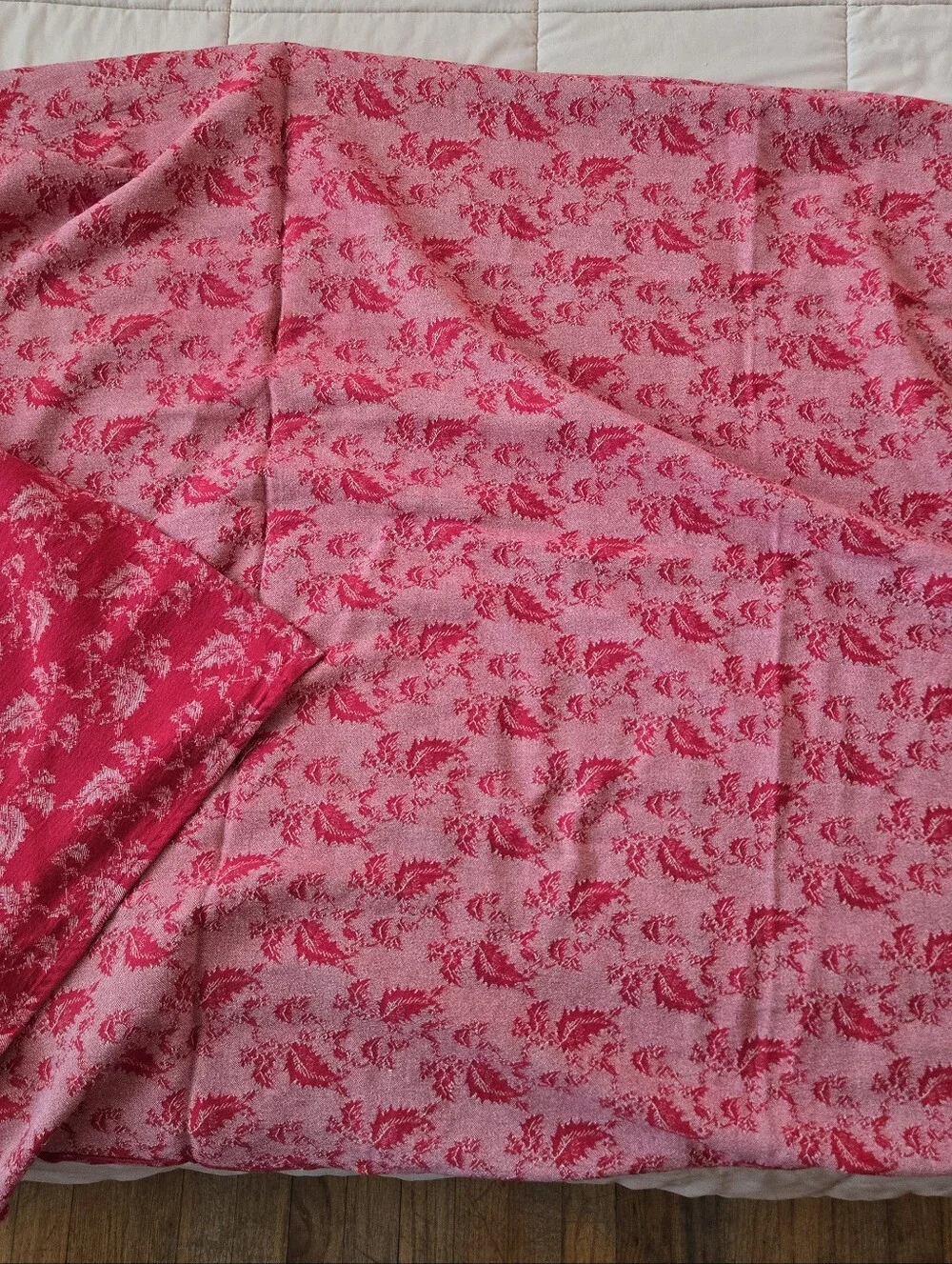 Martha Stewart Red Cotton Blanket With Leaves, Holiday Throw